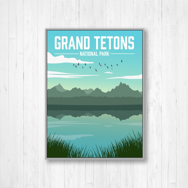 Grand Tetons Wyoming National Park Modern Illustration Print | Grand Tetons Magnetic Poster Frame | Printed Marketplace image 2
