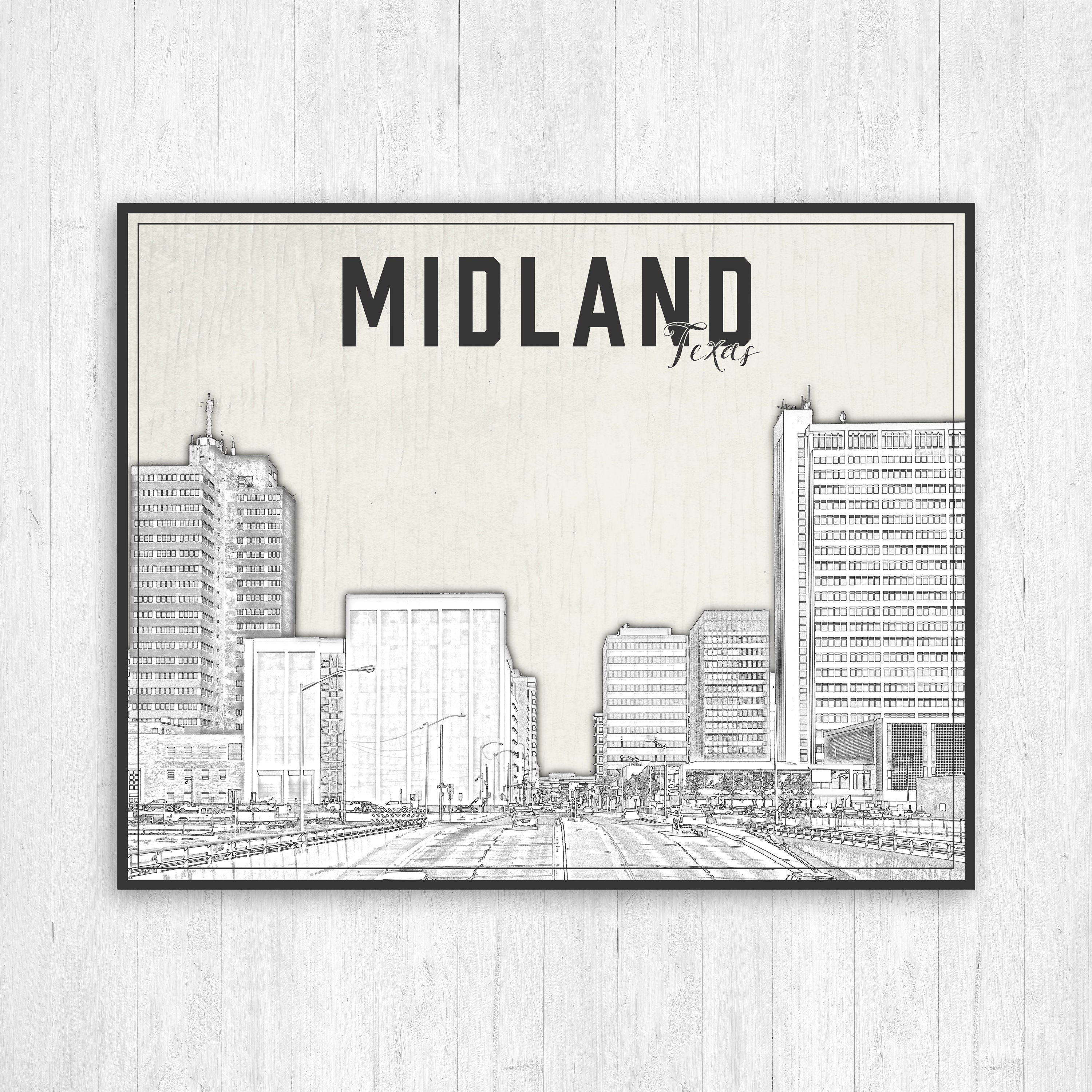 Midland Texas Illustration City Print Midland Texas Print | Etsy
