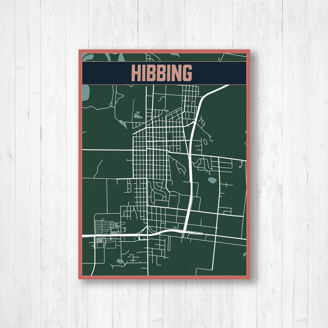 Hibbing Minnesota City Street Map Hanging Canvas Map of Etsy