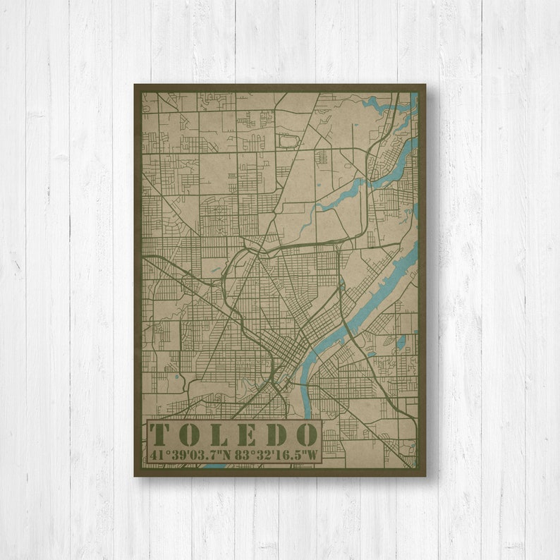 Toledo Ohio City Street Map Hanging Canvas Map of Toledo - Etsy