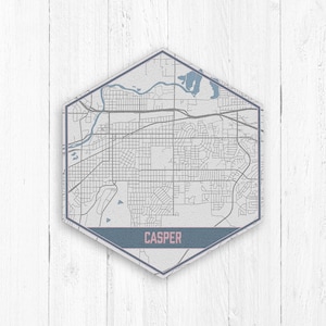 Carte des rues de Casper, Wyoming, hexagone de Casper, Wyoming, plan des rues gris et bleu, impression de Casper, carte de Casper, Wyoming, toile de la ville de Casper hexagone
