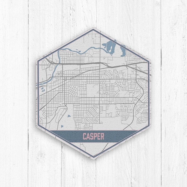 Casper Wyoming Street Map Casper Wyoming Hexagon Gray And Etsy