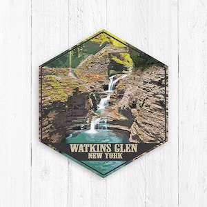 Watkins Glen New York Hexagon Canvas, Watkins Glen Print, Watkins Glen Illustration, Watkins Glen Canvas, Watkins Glen Canvas Print