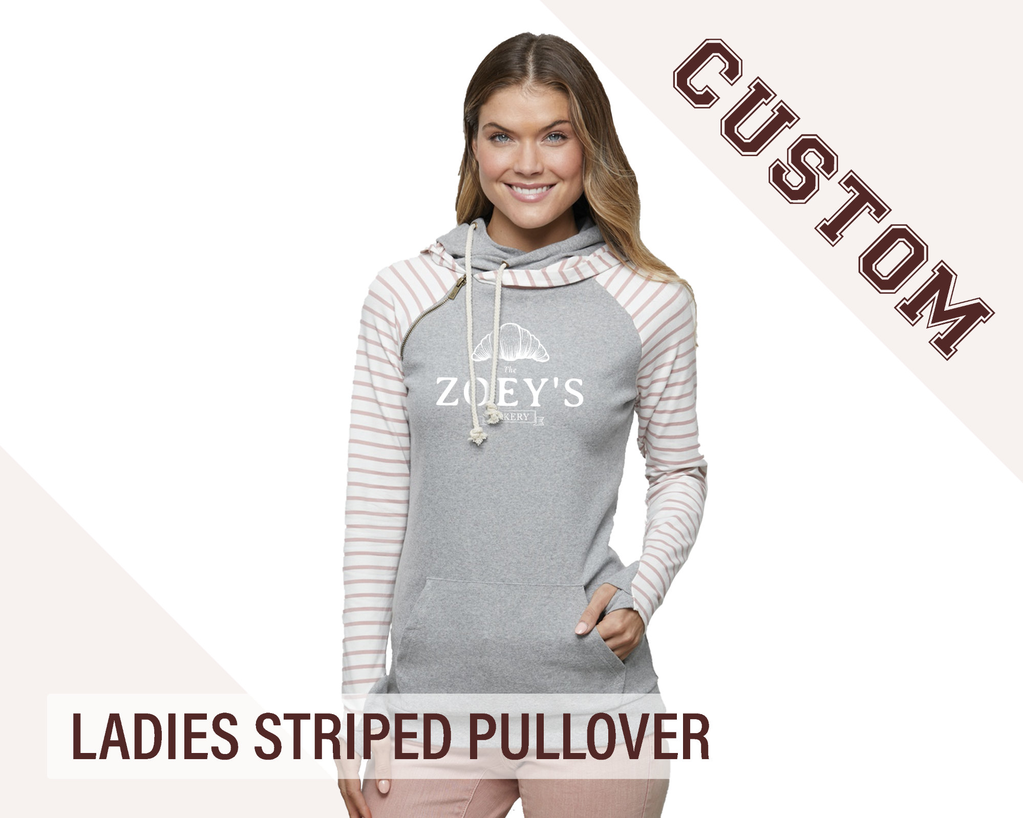 Buy Customizable Ladies Striped Double Hood Pullover Enza Online