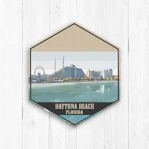Daytona Beach Canvas, Daytona Beach Florida Hexagon Canvas, Daytona Beach Florida Canvas Print, Daytona Beach Illustration Print