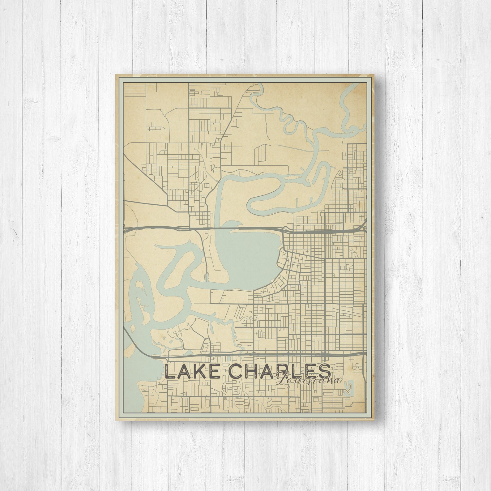 Lake Charles Louisiana Street Map Print Lake Charles Etsy