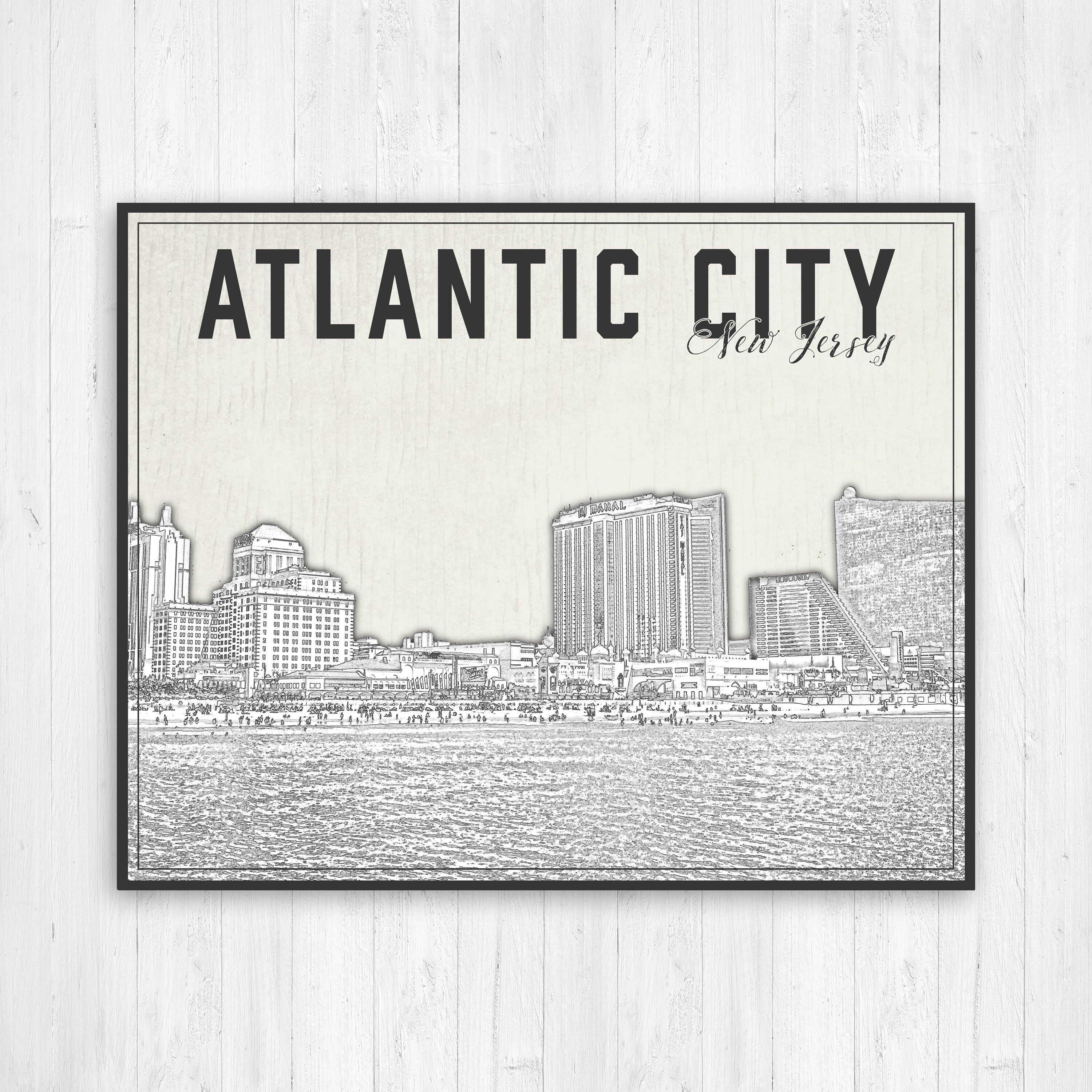 Atlantic City New Jersey Illustration City Atlantic City NJ Etsy