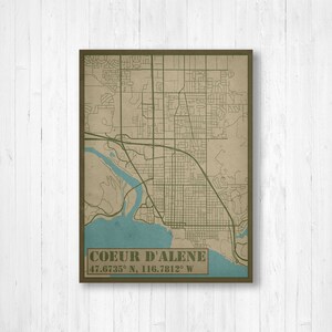 Coeur d'Alene Idaho Street Map Hanging Canvas of Coeur d'Alene Idaho Printed Marketplace image 2