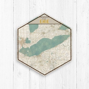 Lake Erie zeshoek canvas, Lake Erie kaart, decor van de grote meren, zeshoek kaart, reiscollectie, Lake kaart, Lake Erie decor, nautische kaart