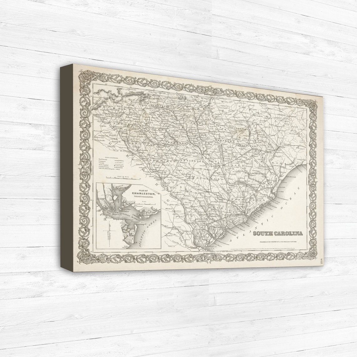 South Carolina Antique State Map Print | South Carolina Canvas Map Art ...
