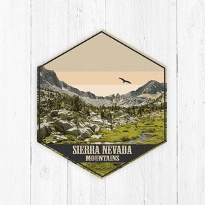 Sierra Nevada Mountains California Hexagon Canvas, Sierra Nevada Print, Sierra Nevada Mountains Illustration, Sierra Nevada Mountains Canvas