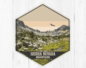 Sierra Nevada Mountains California Hexagon Canvas, Sierra Nevada Print, Sierra Nevada Mountains Illustration, Sierra Nevada Mountains Canvas