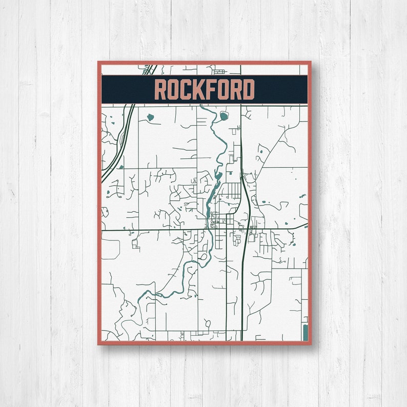 Rockford Michigan Street Map Hanging Canvas Map of Rockford Etsy