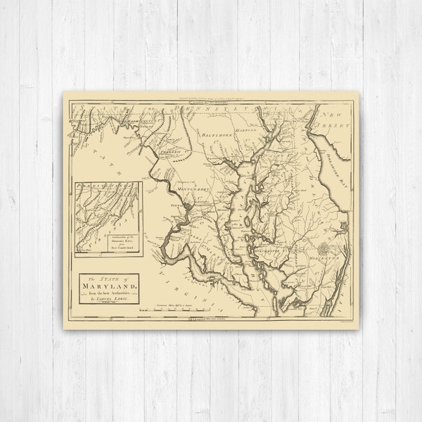 Maryland Antique Color State Map Print | Maryland Canvas Map Art | Printed Marketplace