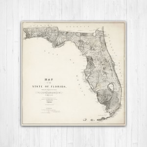 Florida antieke staatskaart afdrukken | Florida canvas kaart kunst | Gedrukte marktplaats