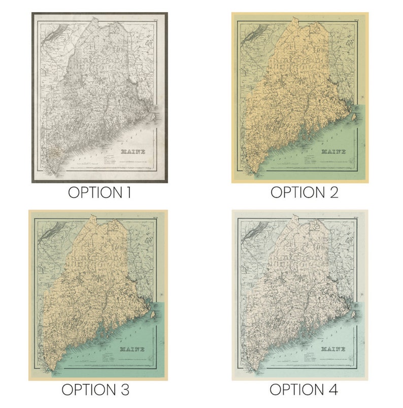 Maine Antique State Map Print Maine Canvas Map Art Printed - Etsy