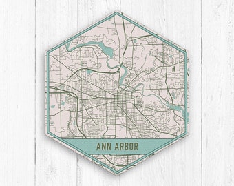 Ann Arbor Michigan Hexagon City Street Map Print, Ann Arbor Michigan Street Map, Ann Arbor Canvas Wall Art, Ann Arbor Canvas Street Print