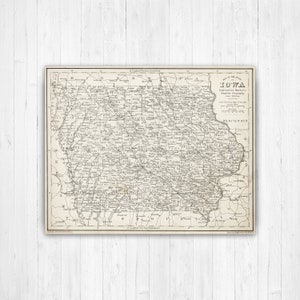 Iowa Antique State Map Print | Iowa Canvas Map Art | Printed Marketplace