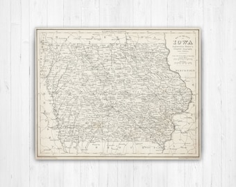 Iowa Antique State Map Print | Iowa Canvas Map Art | Printed Marketplace