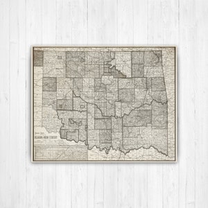 Oklahoma Antique State Map Print | Oklahoma Canvas Map Art | Printed Marketplace