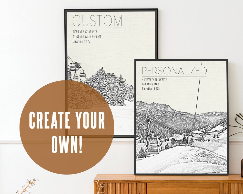 Custom Black and White Ski Resort Illustration by Printed Marketplace