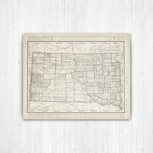 South Dakota Antique State Map Print | South Dakota Canvas Map Art | Printed Marketplace