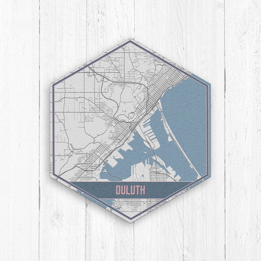 Duluth Minnesota Street Map, Duluth Minnesota Hexagon, Gray and Blue