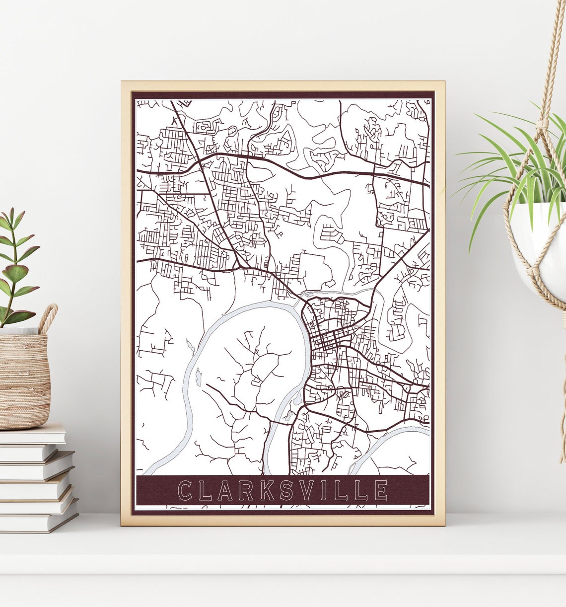 Clarksville Tennessee Street Map Print Hanging Map of - Etsy