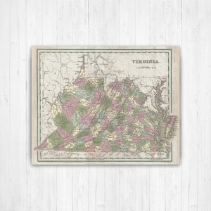 Virginia Antique Color State Map Print | Virginia Canvas Map Art | Printed Marketplace