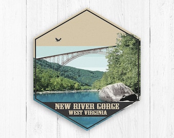 New River Gorge West Virginia Hexagon Illustration by Printed Marketplace