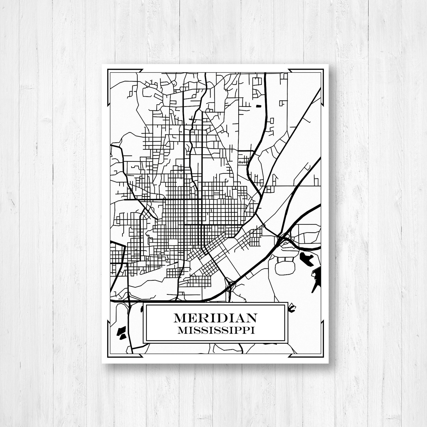Meridian Mississippi City Street Map Hanging Canvas Map of Etsy
