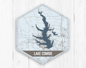 Lake Conroe Texas Hexagon Print, Lake Conroe Hexagon Canvas, Lake Conroe Nautical Map, Lake Conroe Texas Lake Print