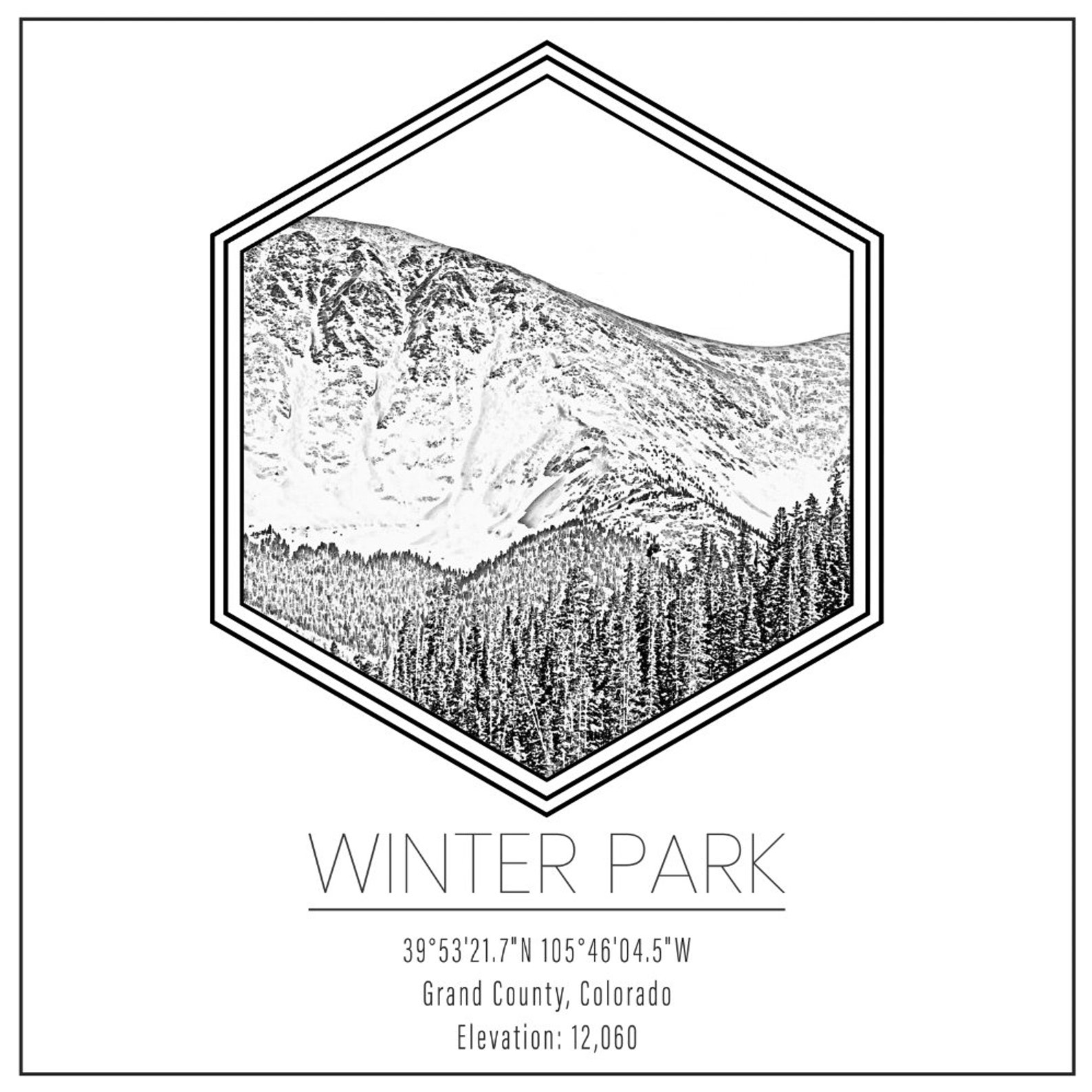 Winter Park Ski Resort Colorado Hexagon Graphic Tee Shirt or Etsy