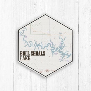 Bull Shoals Lake Hexagon Canvas, Bull Shoals Lake Map Print, Lakes of America, Nautical Map,Travel Collection, See Bull Shoals Lake Arkansas