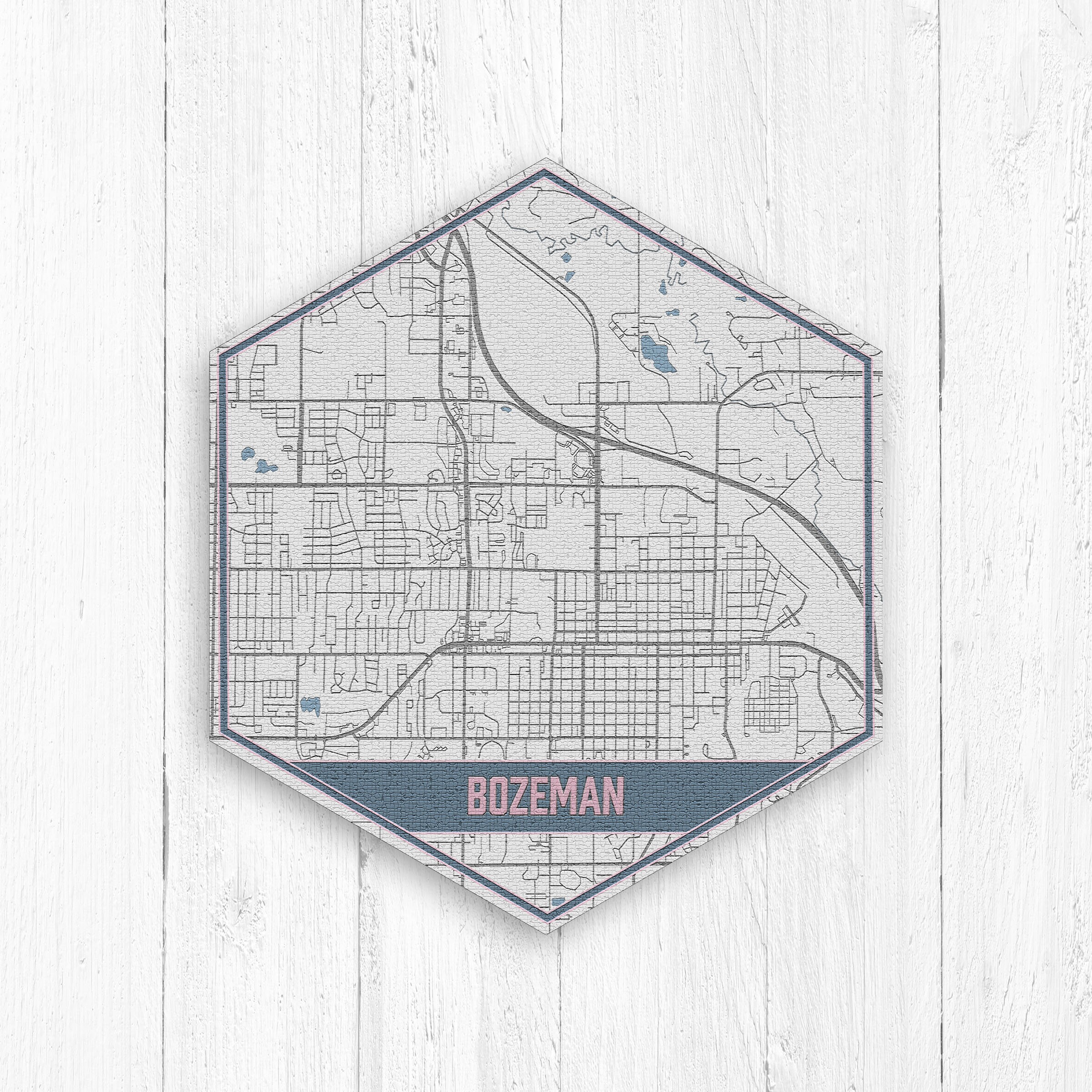 Bozeman Montana Street Map Bozeman Montana Hexagon Gray and | Etsy