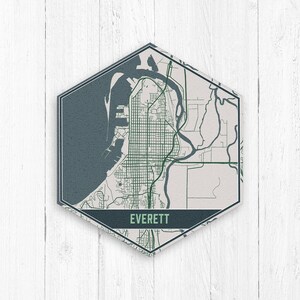 Everett Washington kaart, zeshoek kaart, zeshoek canvas, reiscollectie, Everett, kaart van Everett, kunst aan de muur, Everett print, stadsstratenkaart