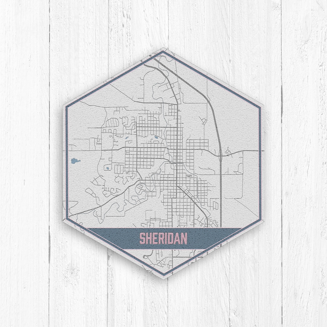 Sheridan Wyoming Street Map, Sheridan Wyoming Hexagon, Gray and Blue Street Map, Sheridan Print