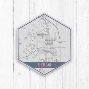 Sheridan Wyoming Street Map, Sheridan Wyoming Hexagon, Carte des rues grises et bleues, Sheridan Print, Sheridan Wyoming, Sheridan Hexagon Canvas