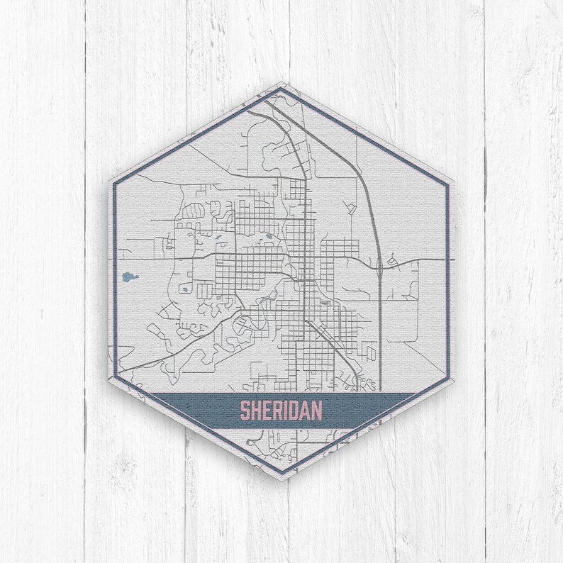 Sheridan Wyoming Street Map Sheridan Wyoming Hexagon Gray Etsy UK