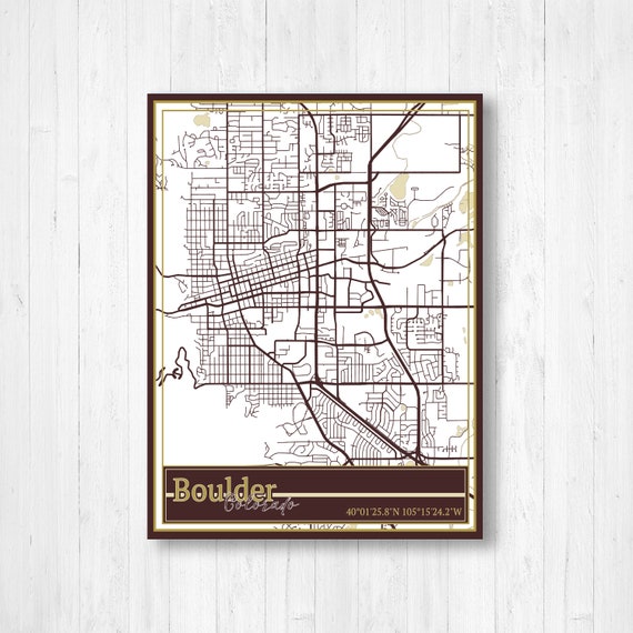 Boulder CO Street Map Map of Boulder Colorado Map Print of | Etsy