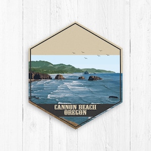 Cannon Beach Oregon Hexagon Illustration, Cannon Beach Oregon Hexagon Canvas, Cannon Beach Oregon Print, Illustration of Cannon Beach