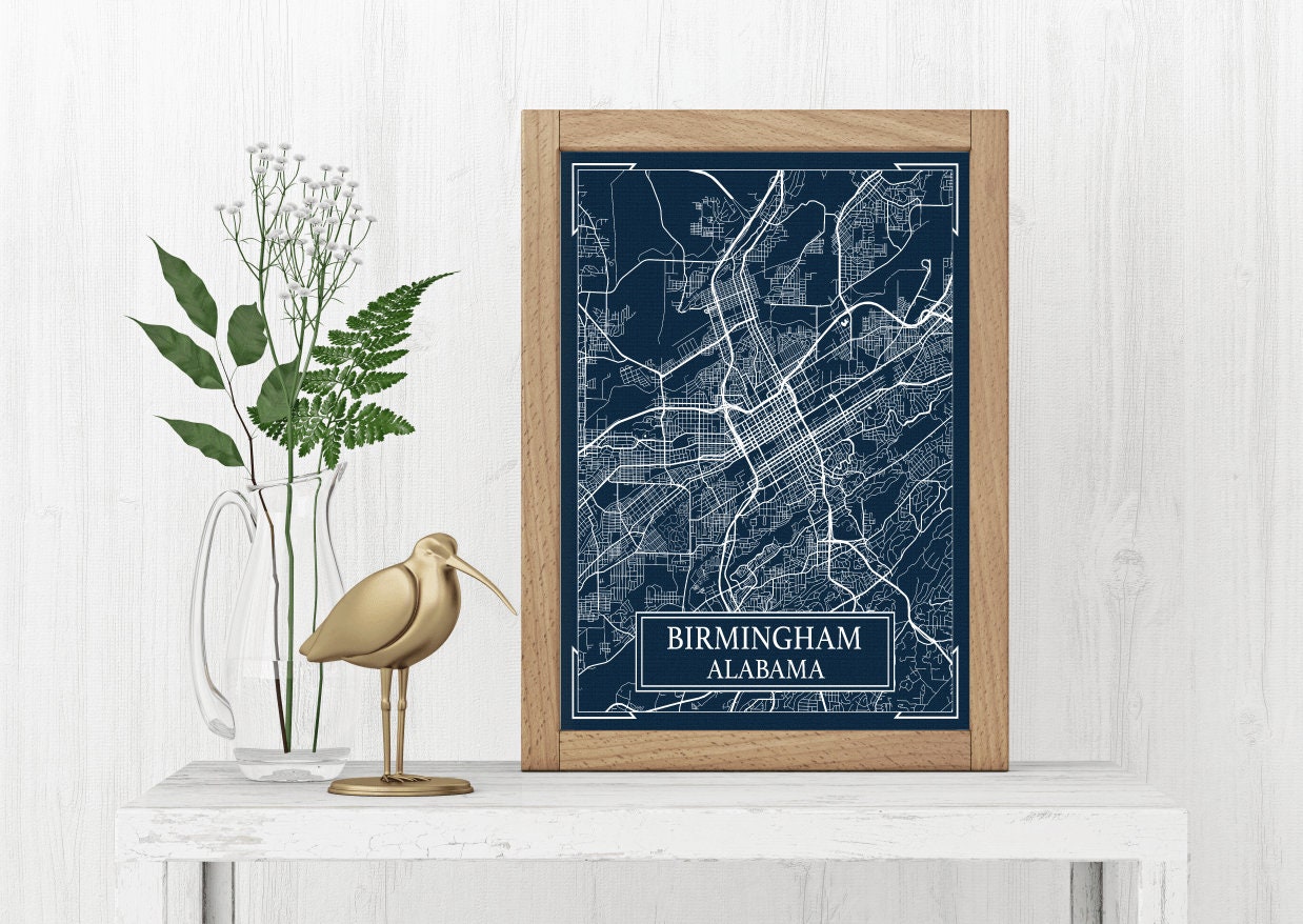 Birmingham Alabama Blueprint Street Map Hanging Canvas Map of