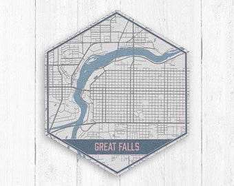 Great Falls Montana Street Map, Great Falls Hexagon, Gray and Blue Street Map, Great Falls Print, Great Falls, Great Falls Hexagon Canvas