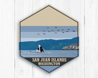 San Juan Islands Washington Hexagon Canvas, San Juan Islands WA, Travel Illustrations, Souvenir, Hexagon Collection, See San Juan Islands