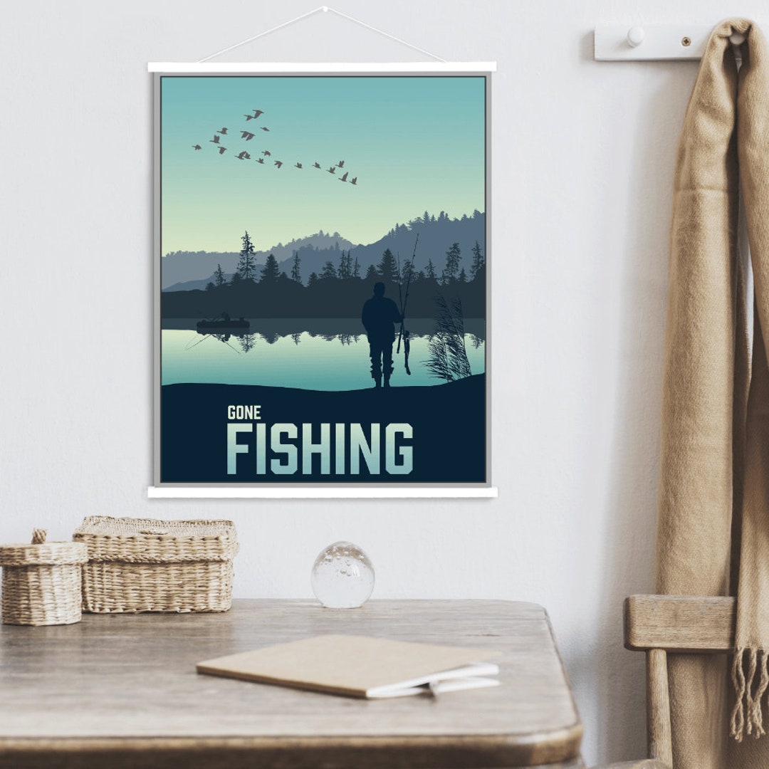 Gone Fishing Modern Illustration Print | Gone Fishing Magnetic Poster ...