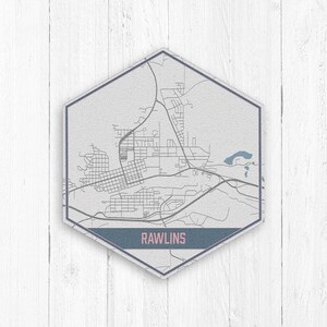 Rawlins Wyoming Street Map, Rawlins Wyoming Hexagon, Carte des rues grises et bleues, Rawlins Print, Rawlins Wyoming Map, Rawlins Hexagon Canvas