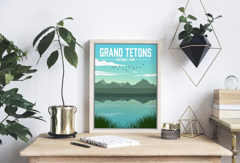 Grand Tetons Wyoming National Park Modern Illustration Print | Grand Tetons Magnetic Poster Frame | Printed Marketplace image 4