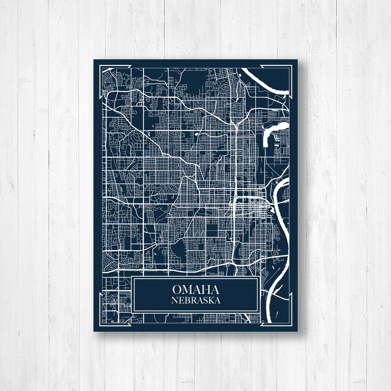 Omaha Nebraska Blueprint Street Map | Hanging Canvas Map of Omaha ...