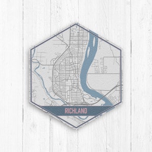 Richland Washington Street Map, Richland Washington Hexagon, graue und blaue Straßenkarte, Richland Print, Richland Map, Richland Hexagon Canvas