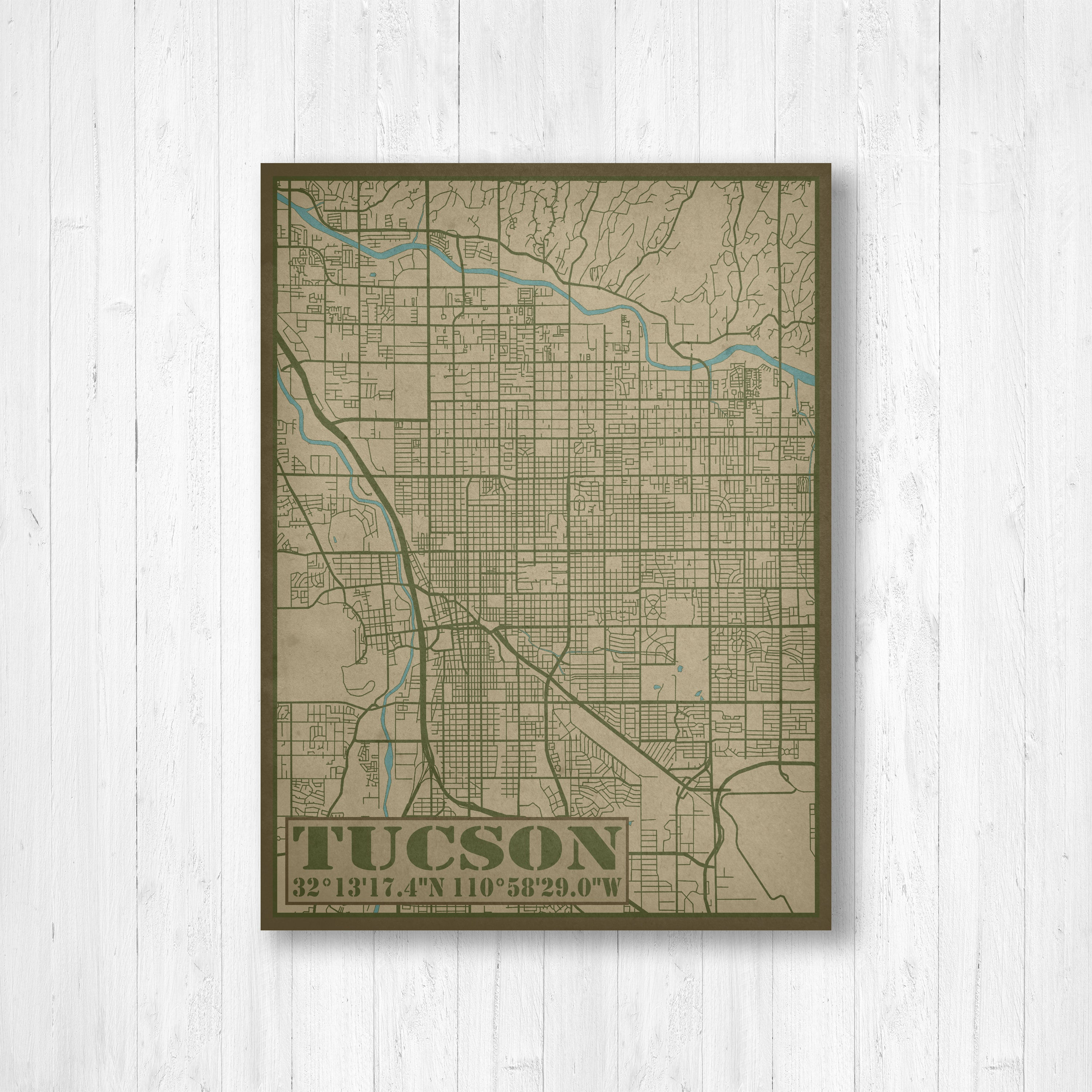 Tucson Arizona City Street Map | Hanging Canvas Map of Tucson | Printed ...